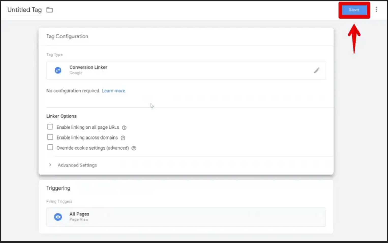 "Conversion Linker tag GTM setup triggered on all pages