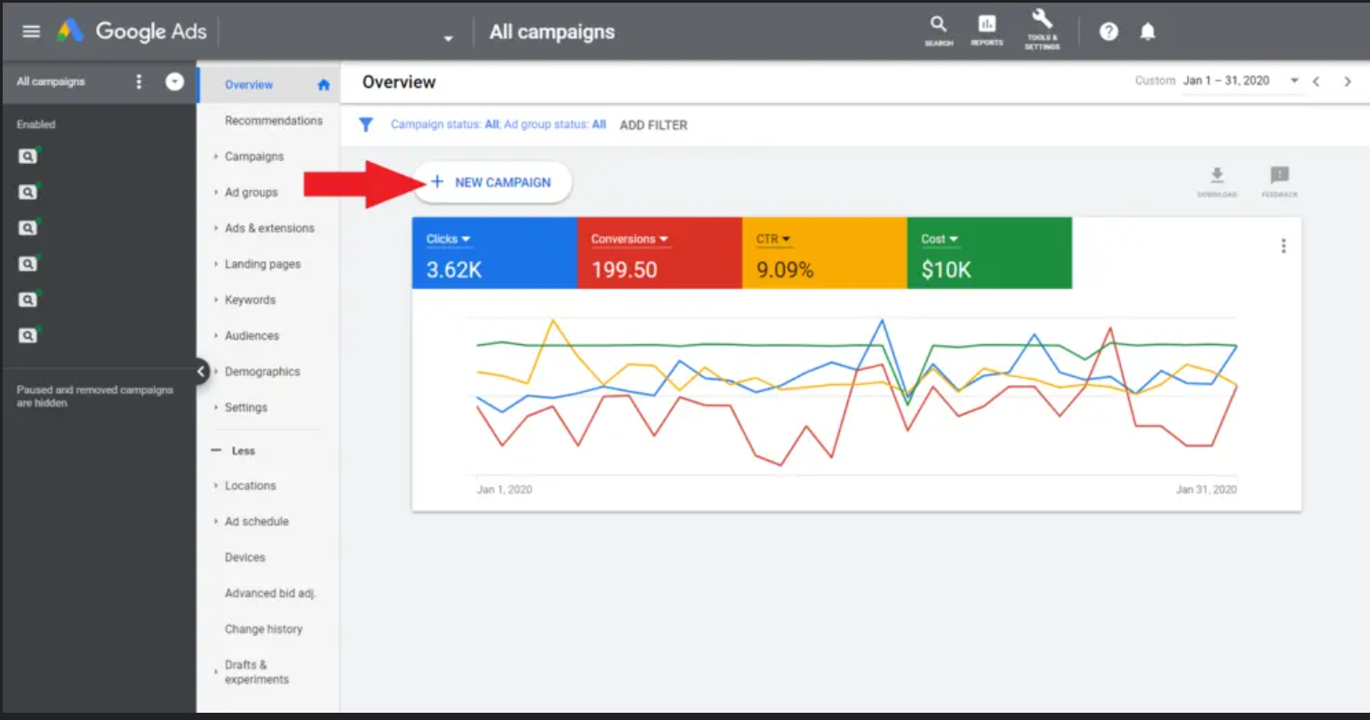 Google Ads campaign settings showing Search Partners and Display Network toggles to disable