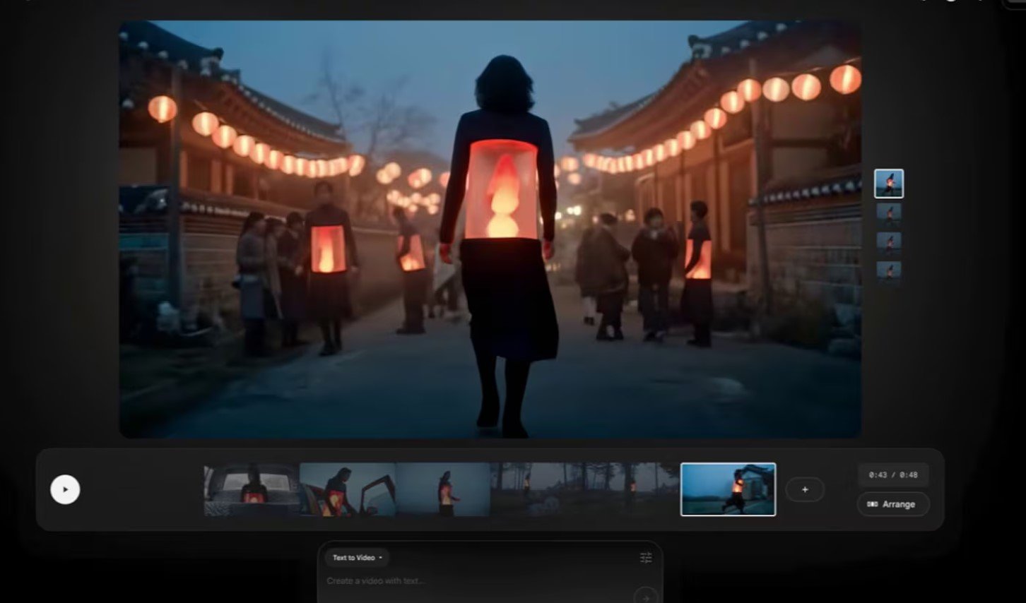 Google Flow AI video storyboard workspace with frame-by-frame breakdown